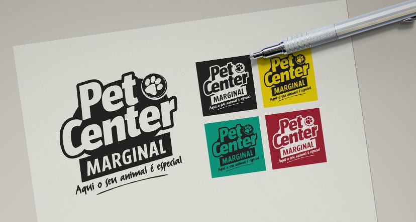 Estudos de aplicação do logotipo Pet Center Marginal